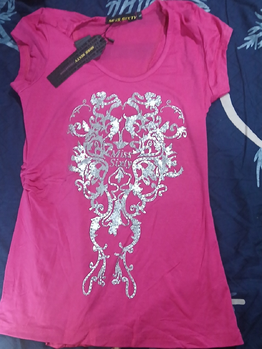 Miss Sixty Hot Pink Tee with Silver Foil Crest